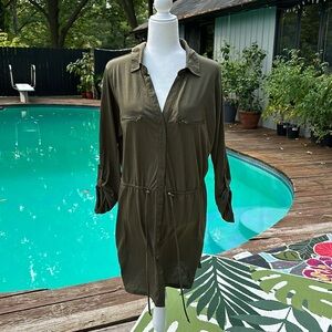 NWT Dark Olive Green Long-sleeve button up dress SIZE 2x